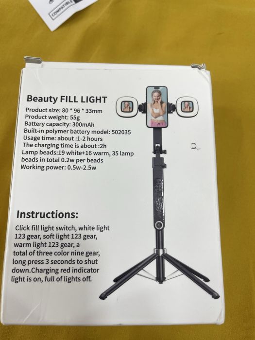 Штатив селфи палка P15 MINI 3в1 с Bluetooth пультом и лампой 360градус