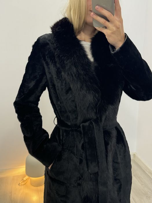 Haină de blană naturală cangur cu guler