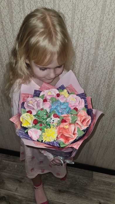 Зефирный букет.Съедобный букет.Доставка цветов.маршмеллоу мордашки.