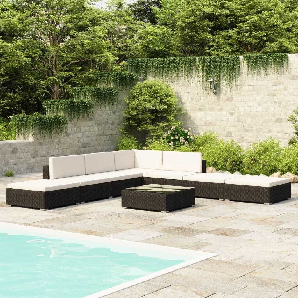 Set mobilier de gradina/terasa canapea/coltar Negru/Crem Ratan IMOLA
