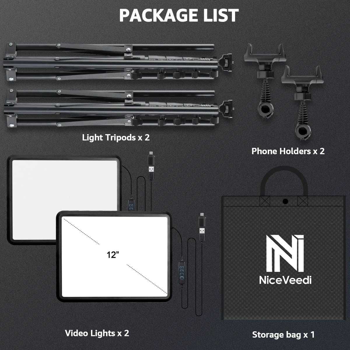 Комплект LED видео осветителни тела, NiceVeedi Studio  2800-6500K