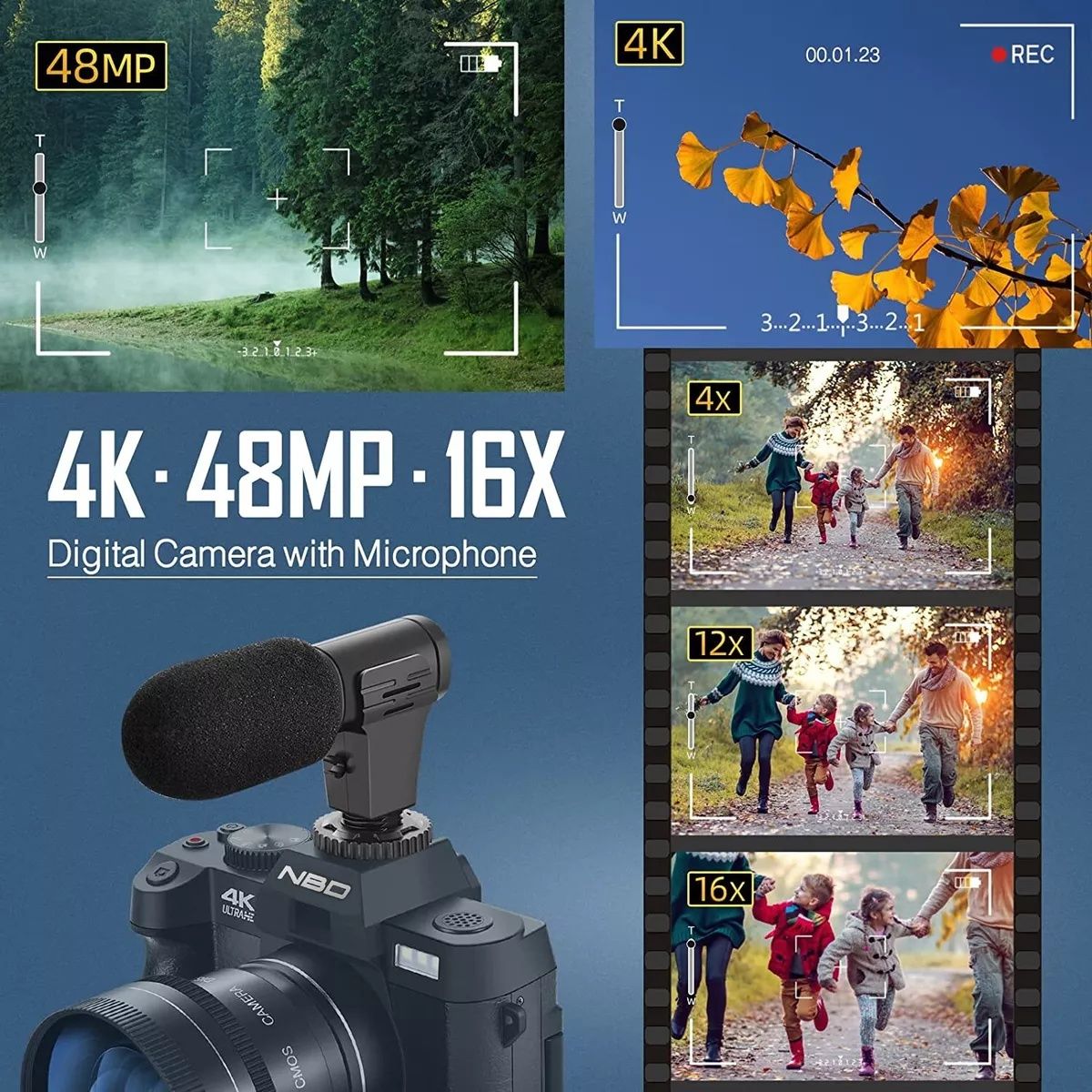 Промо!Комплект аксесоари и 4K цифрова камера 48MP 16X 3" с обръщащ се