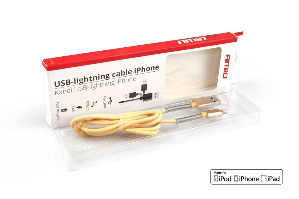 Cablu incarcare telefon, cablu transfer date, 1 metru, FullLinkm 2.4A, FastCharge, Amio (Iphone, Ipad, Ipod)
