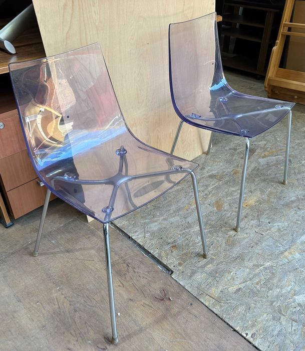 Set 2 Scaune dining; Scaun transparent cu picioare metalice