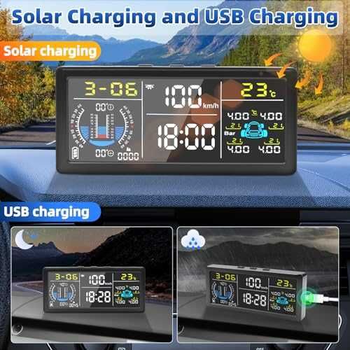 Нова Соларна TPMS система с HD дисплей и 5 аларми за коли SUV 0-199psi