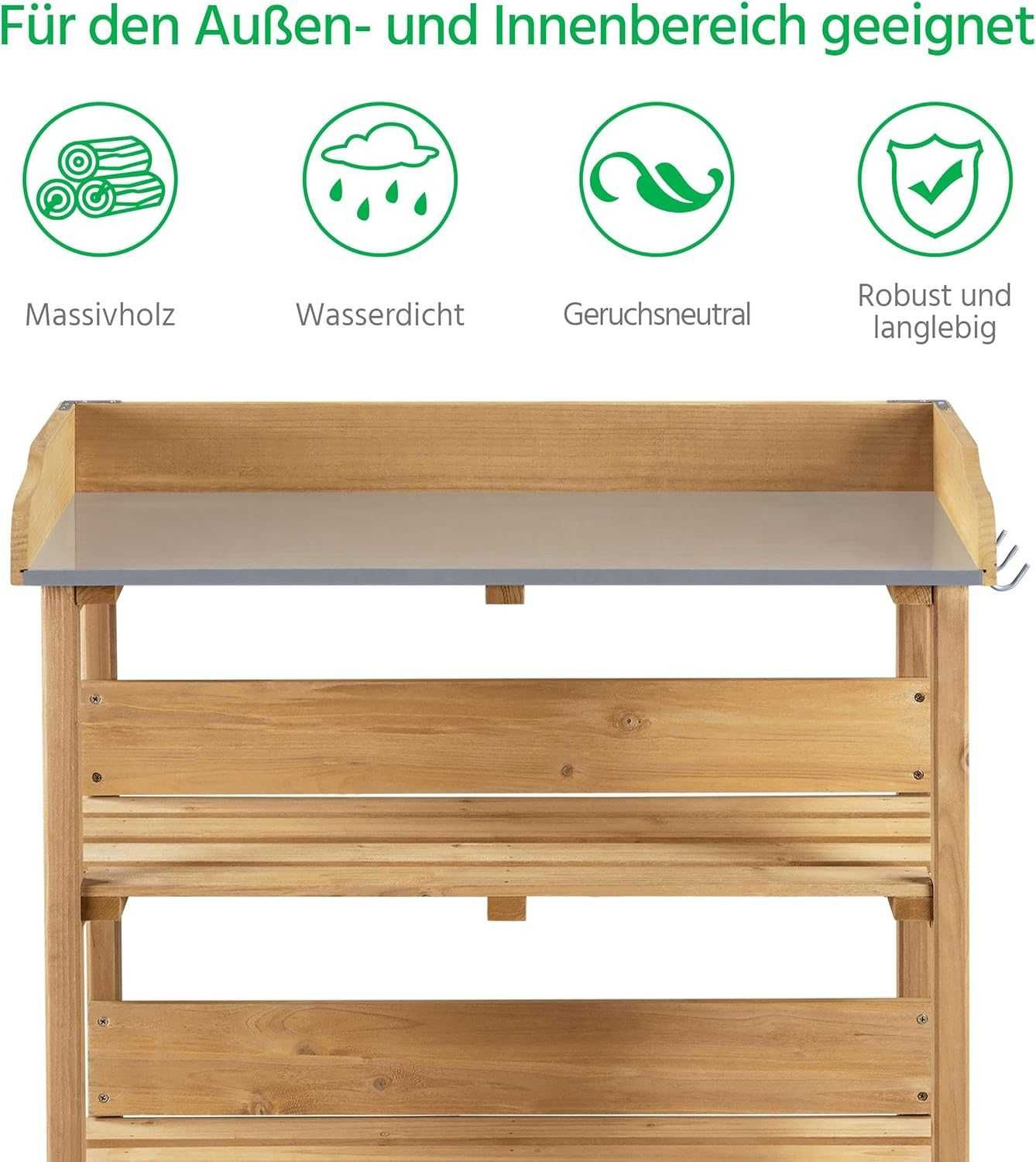 Masa gradinarit lemn brad 77x37x90 cm cu rafturi |YT 592913 Wood