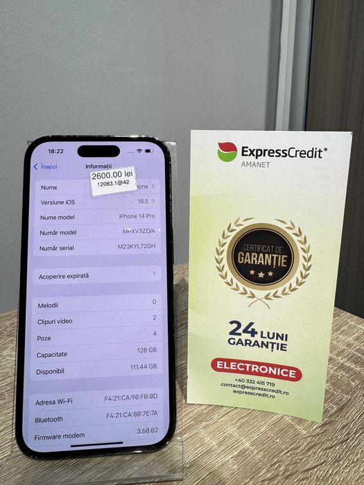 iPhone 14 Pro 128Gb 87% bateria (Ag 42 b.12083) Garantie 2 ani