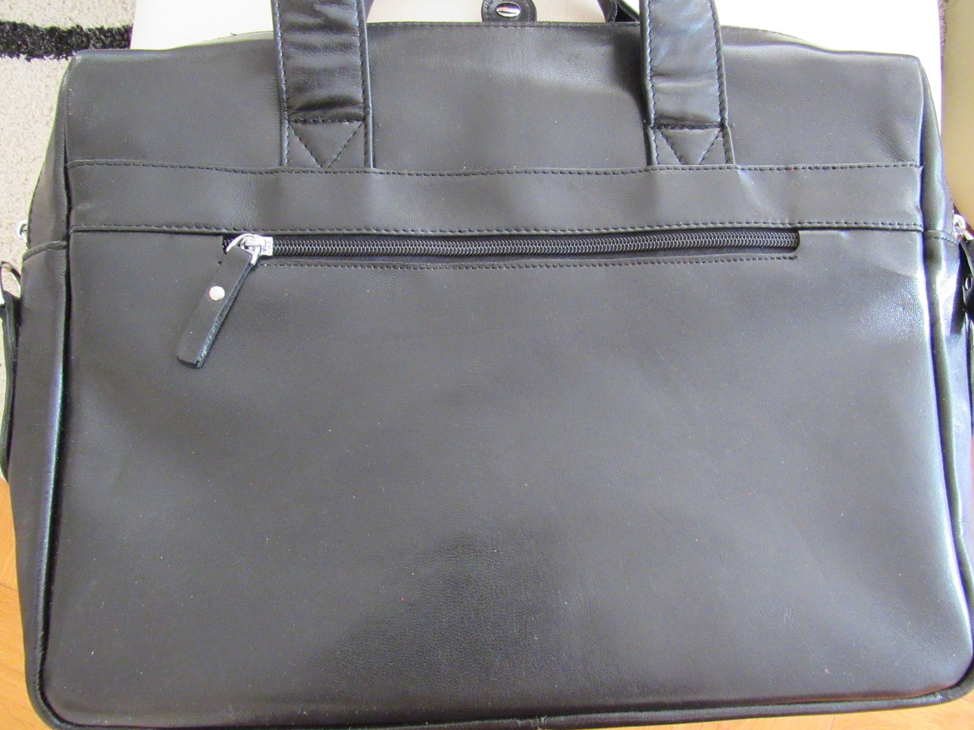 Чанта за лаптоп от естествена кожа в черно, нова