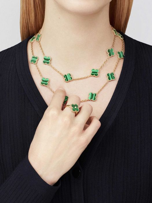 Van Cleef & Arpels VCA Silver Green 20 Motifs Alhambra Дамско Колие