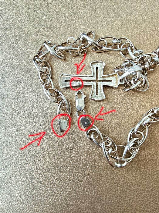 Сребърен мъжки ланец с висулка – кръст (925)