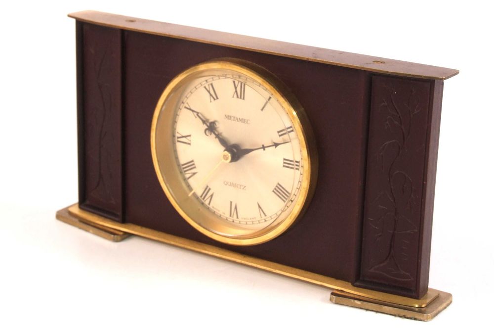 Ceas de birou METAMEC, rama lemn sculptata, Made in England, SUPERB
