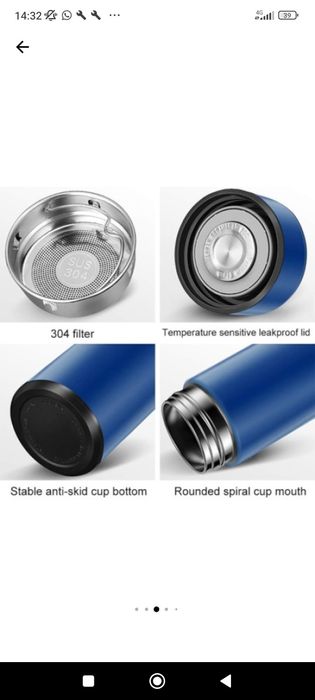 Marțișor ...Vand Termos Smart Albastru mat, cu sita infuzor si perete