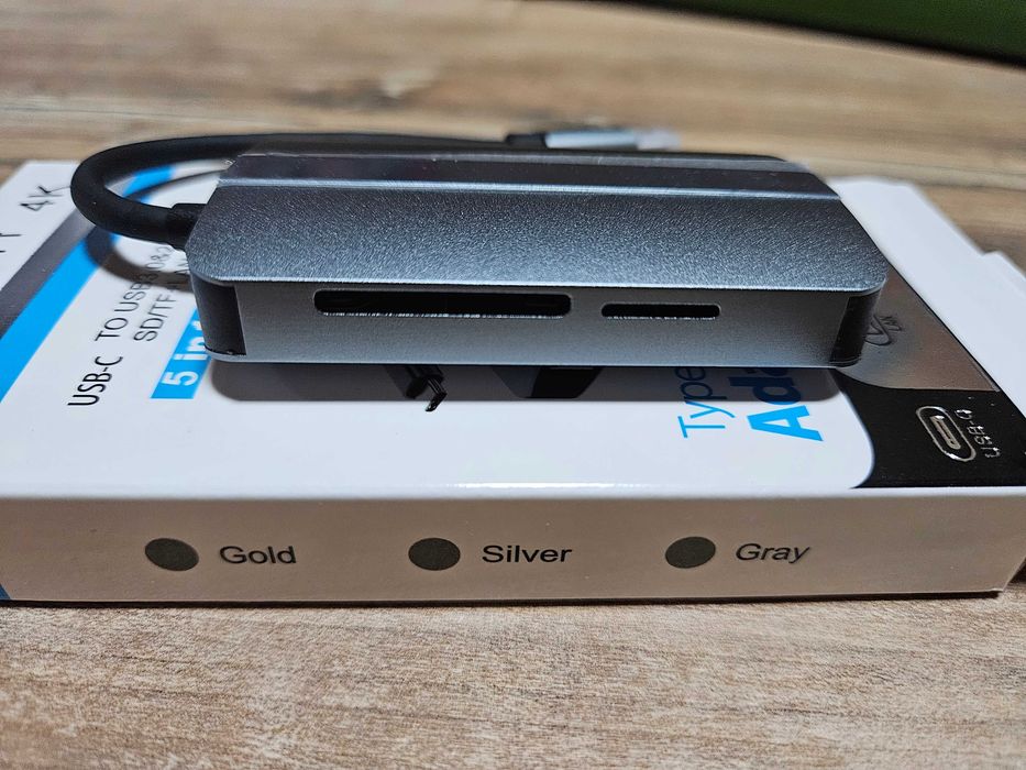 Hub usb-c 5 in 1, cititor carduri SD/TF, usb, port ethernet, Pret Fix
