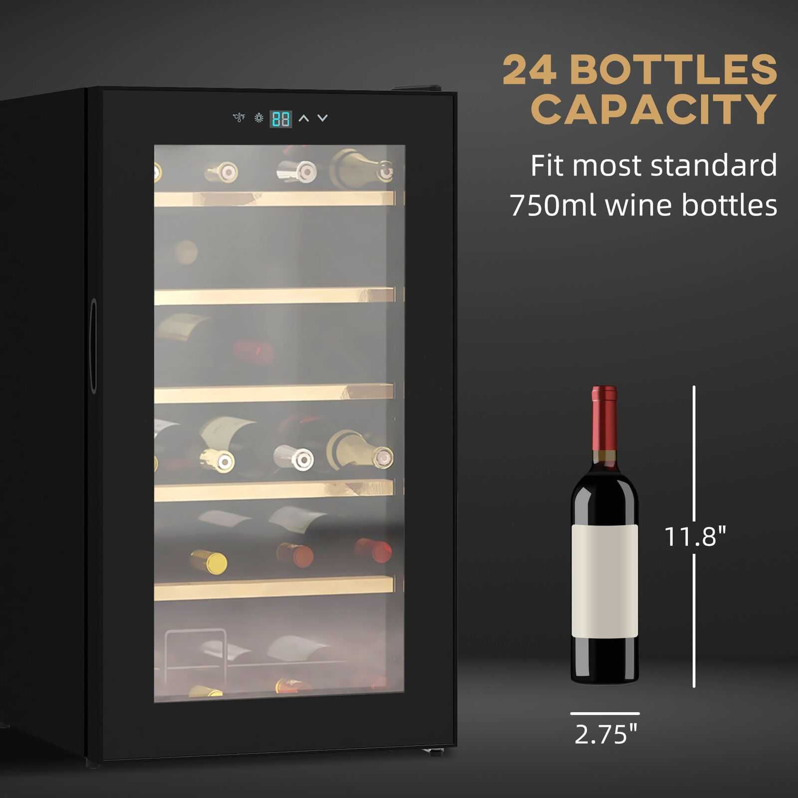 Racitor  de vin cu ușă din sticlă, touchscreen și lumină LED