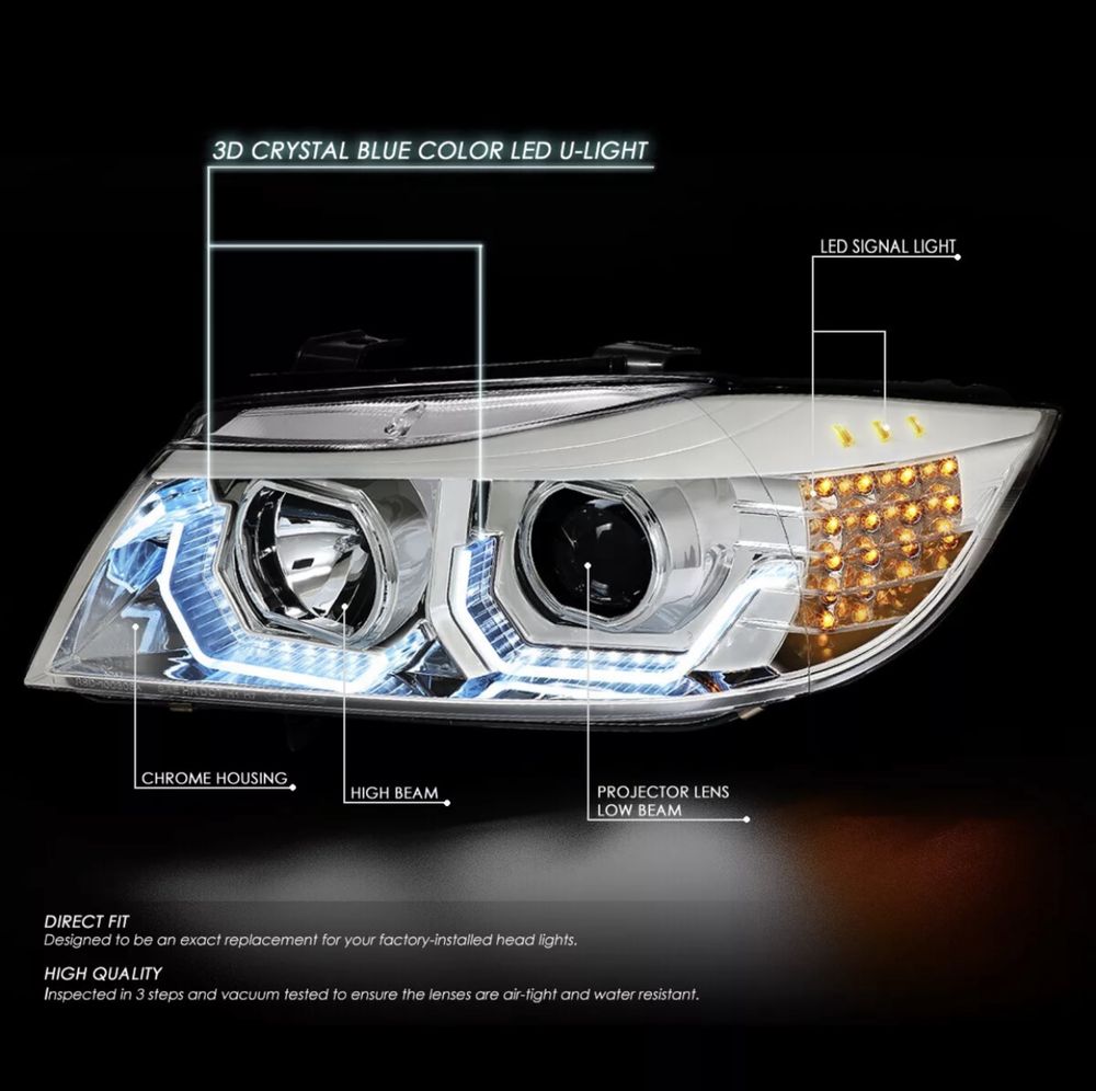 Faruri 3D LED Angel Eyes BMW Seria 3 E90 E91 (2005-2011)