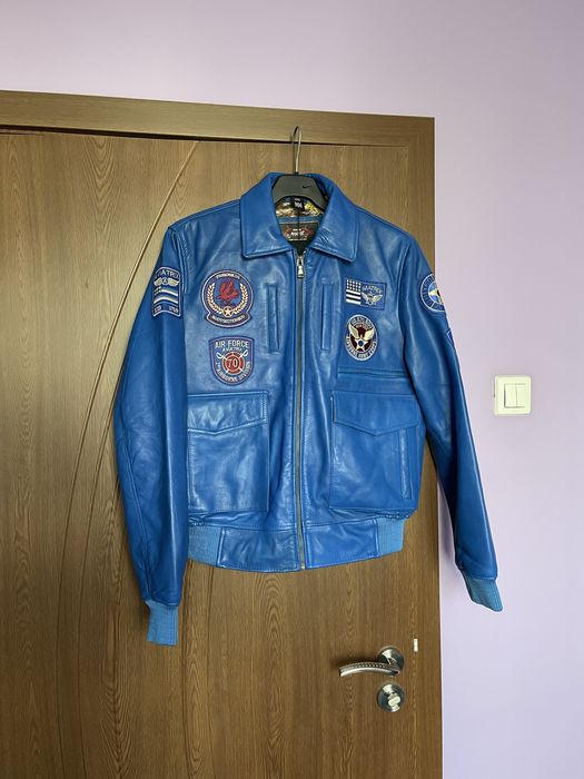 Мъжко Синьо Кожено Яке Aviatrix Пилотско Естествена Кожа Nike Jordan