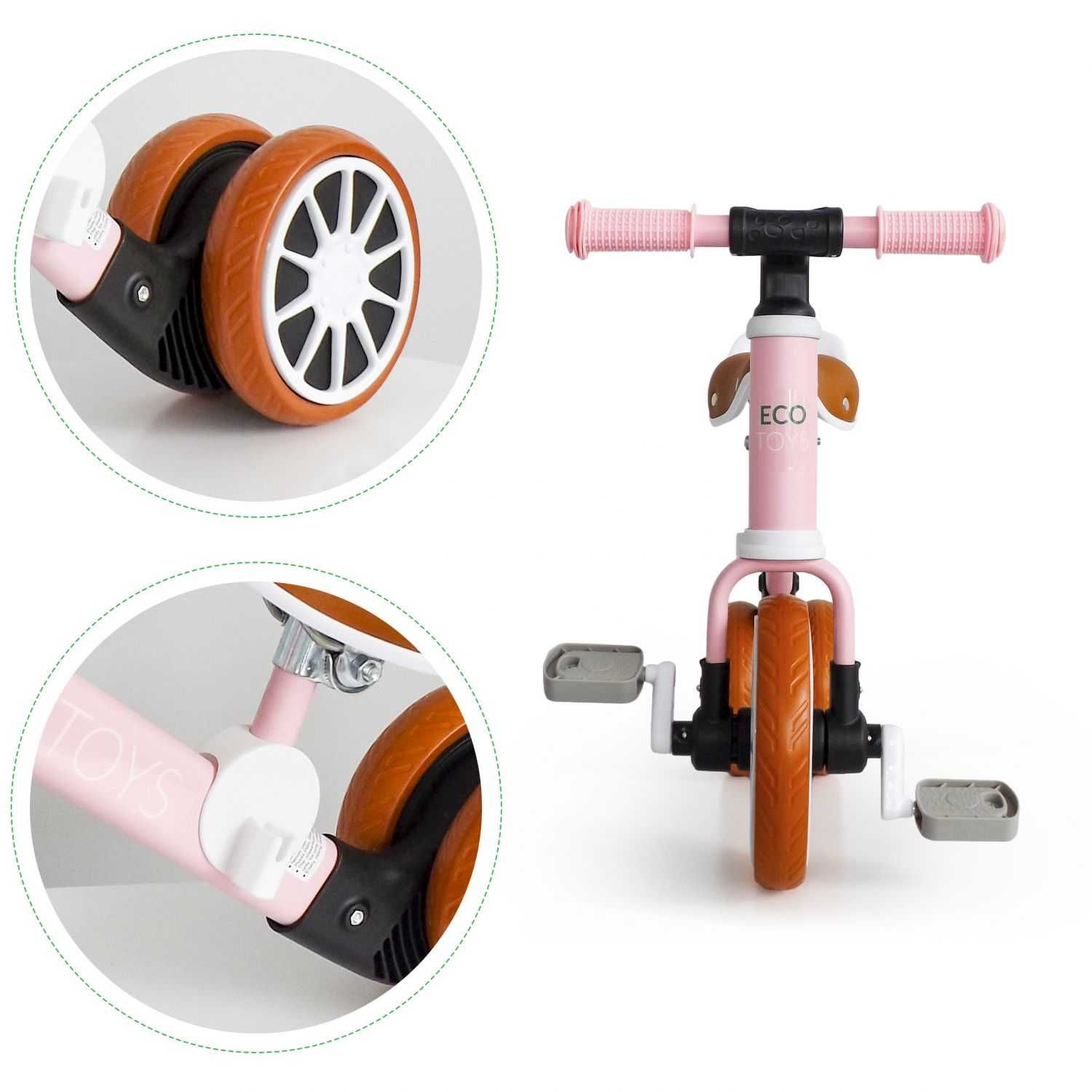 Tricicleta 2 in 1 cu pedale detasabile, Roti spuma EVA Tubeless, roz