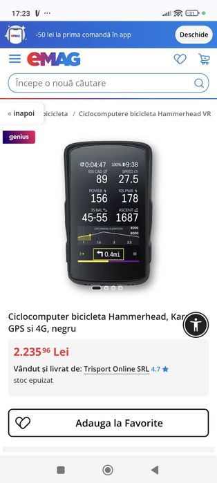 Ciclocomputer Hammerhead Karoo 2 – Computer Bicicletă GPS, Touchscreen
