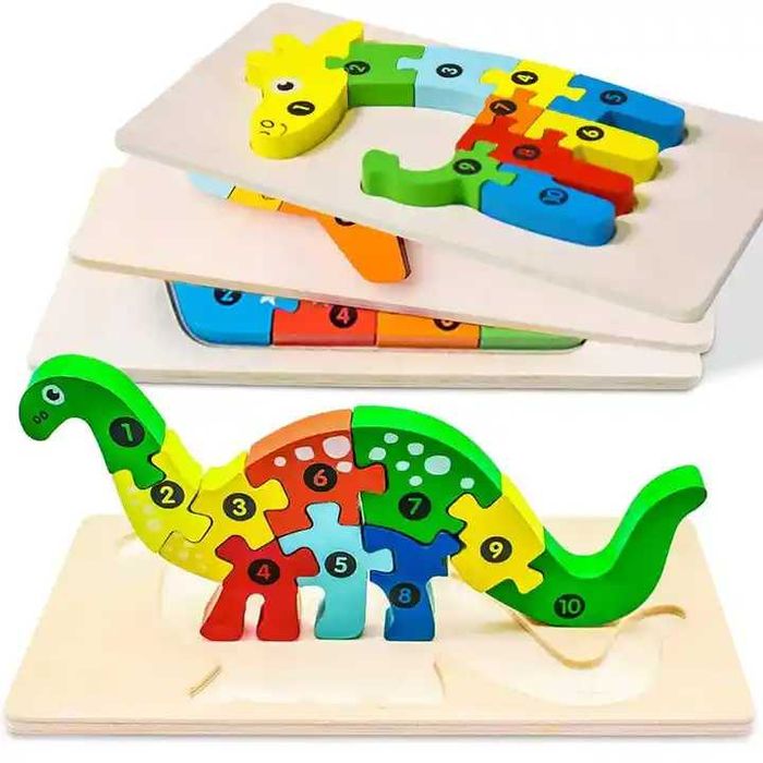 Puzzle educativ Montessori lemn colorat