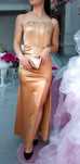 Rochie lunga elegantă de tafta/ satin aurie