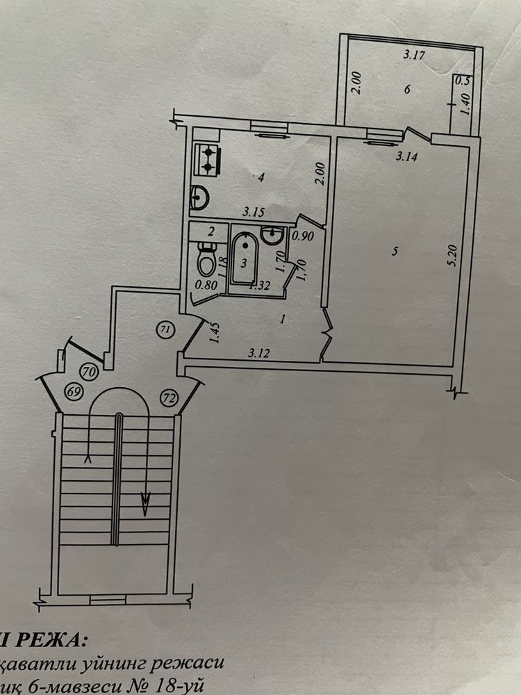 Qo’yliq Massiv 6  1 xonalik xonadon 38,2kvm Fransuzki stil