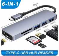 Adaptor 6 in 1 USB-C Hdmi + TF SD + USB 3.0 Nou
