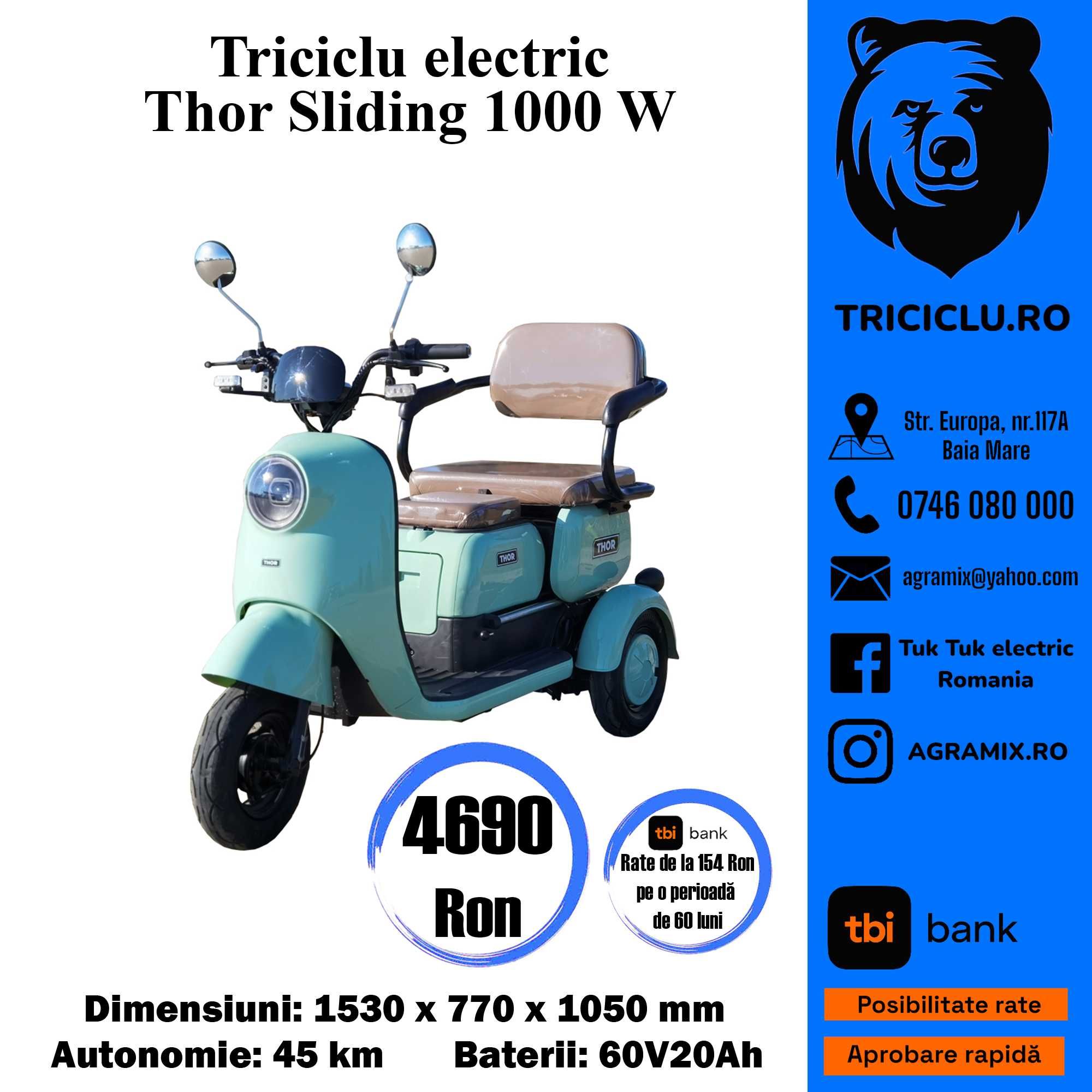 Triciclu electric THOR SLIDING nou motor 1000 W Agramix