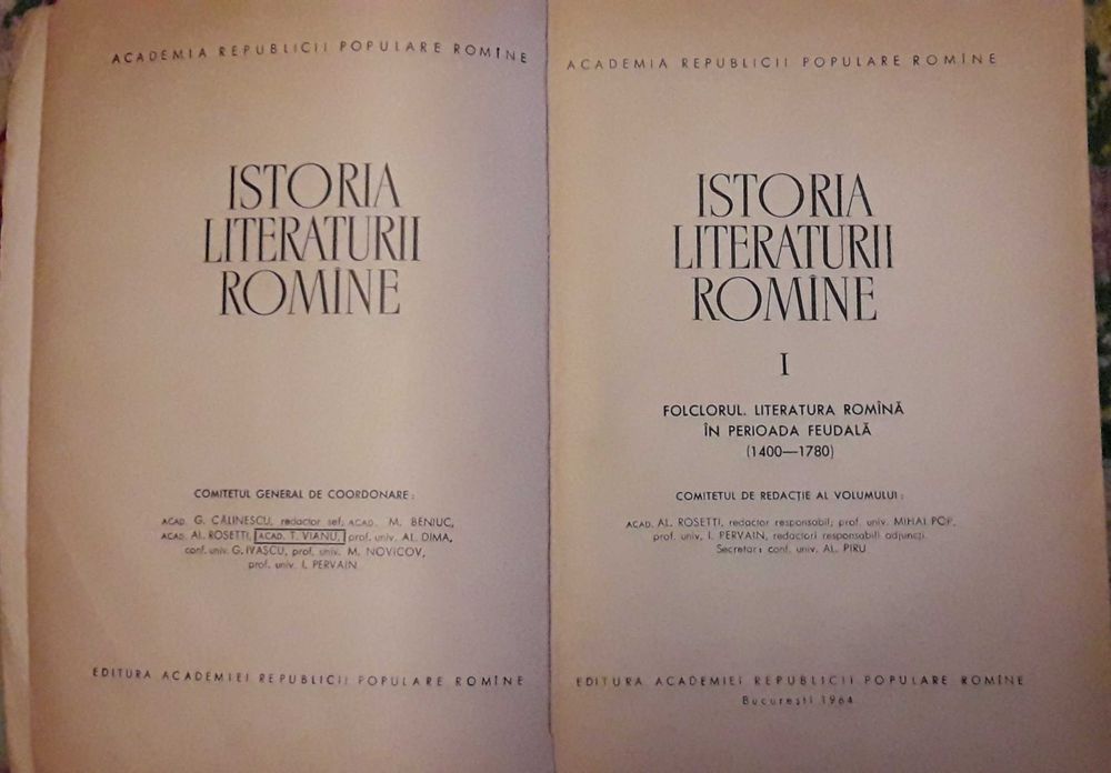 Istoria literaturii romane I, 808 pagini, Ed. Acad. RPR, 1964