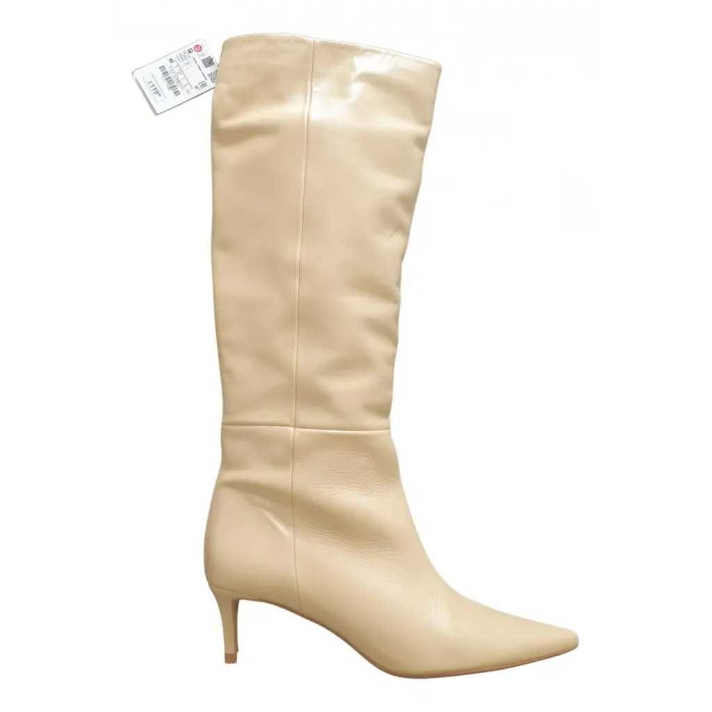 Zara cizme piele naturala tubice bej toc mic