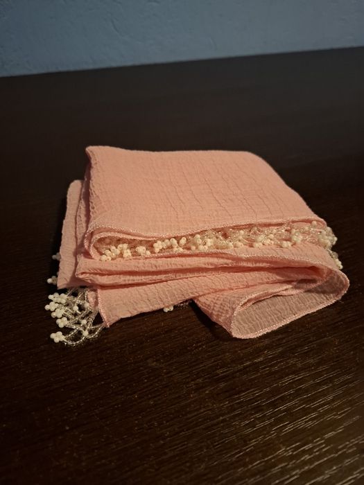 Șal / Eșarfă Roz Pal (Nude) - Bordură cu Mărgele