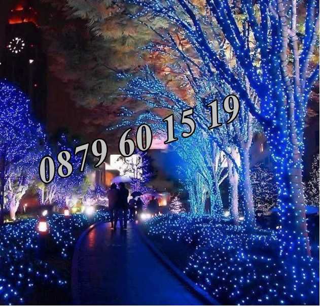 Коледни лампички 50 метра на макара, синя светлина, водоустойчиви