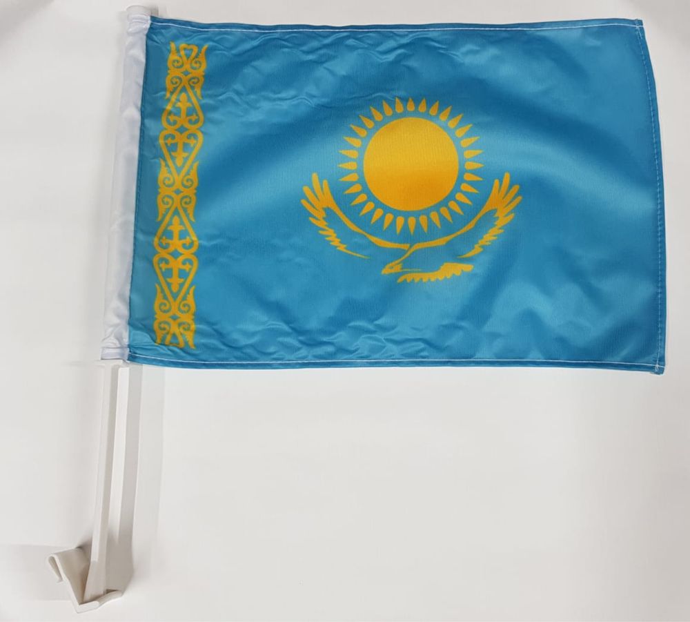 Флаг Казахстана с флагштоком для автомобиля