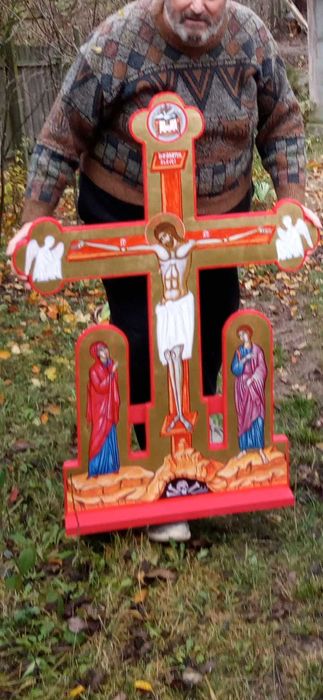 Cruce Troița pictata pe lemn 120cm/85