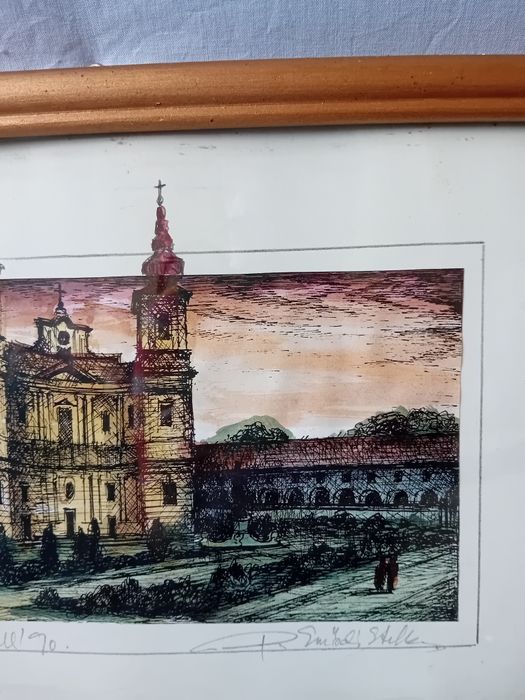 Pictură - Péli Emődi Etelka: Nagyvárad, Római- katolikus Bazilika,1990