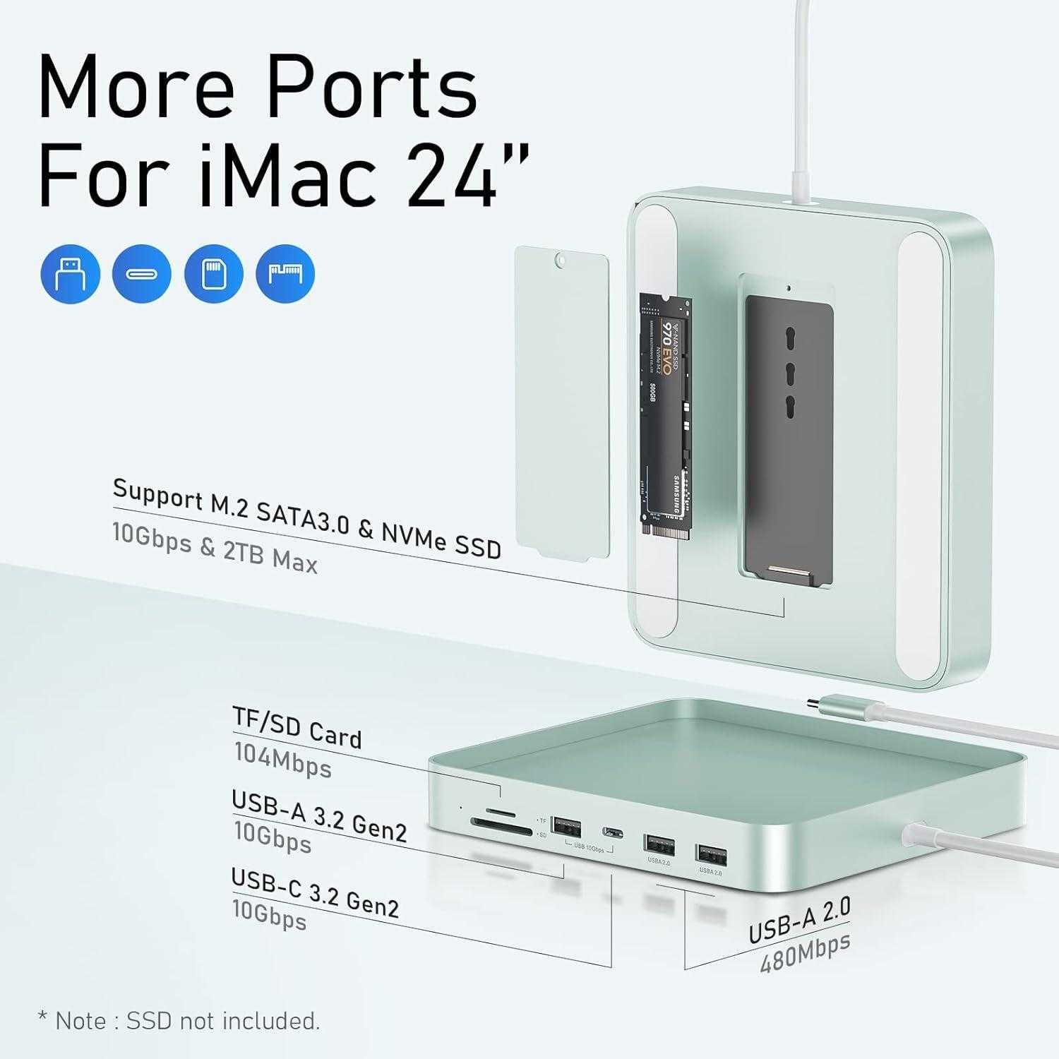 USB C HUB for iMac 24 inch 2021/2023 PULWTOP 7 in 1 USB Hub ssd