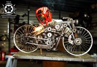 Sculptura fier "Motocicleta steampunk"piese auto moto reciclate.