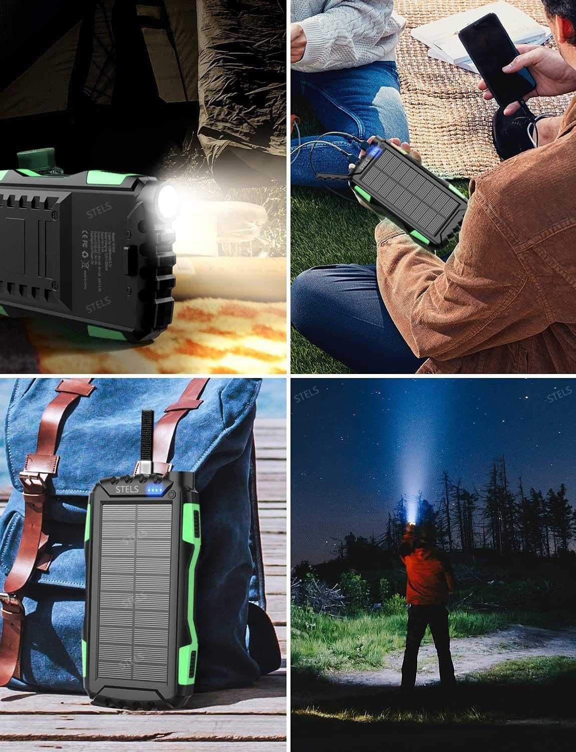 Преносима батерия STELS EnergyPlus 30K, 30000mAh, соларен панел, фенер