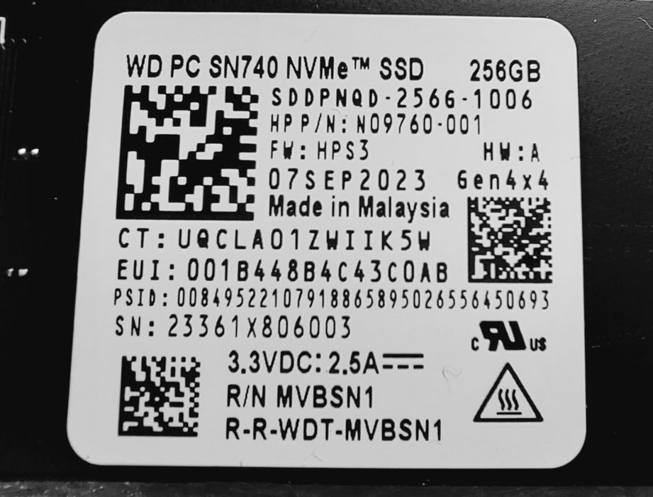 256 GB WD SN740 Nvme SSD PCIe 4x4 m.2 2280