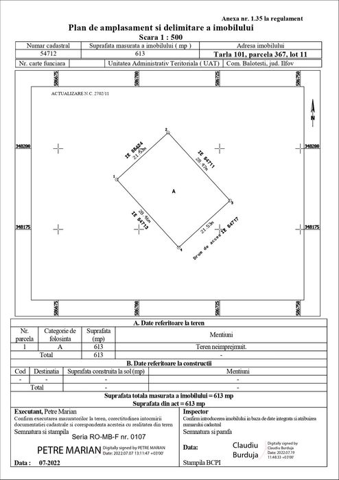 Teren de vanzare Balotesti - 613 mp