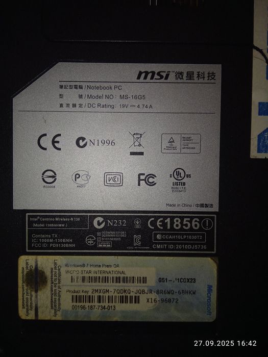 Laptop MSI MS-16G5 – i5, GT555M, SSD, Office 2024