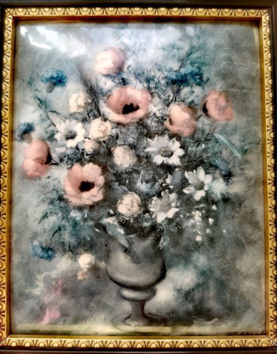 Антикварна Емайлирана картина ЦВЕТЯ , френска школа ECOLE FRANCAISE