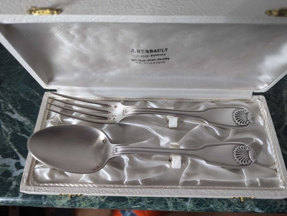 Set lingura si furculita din argint masiv Christofle 950/1000 131gr