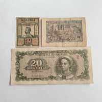 Bancnote 50 bani 1917; 1 leu 1920 Ferdinand l; 20 lei 1950 RPR