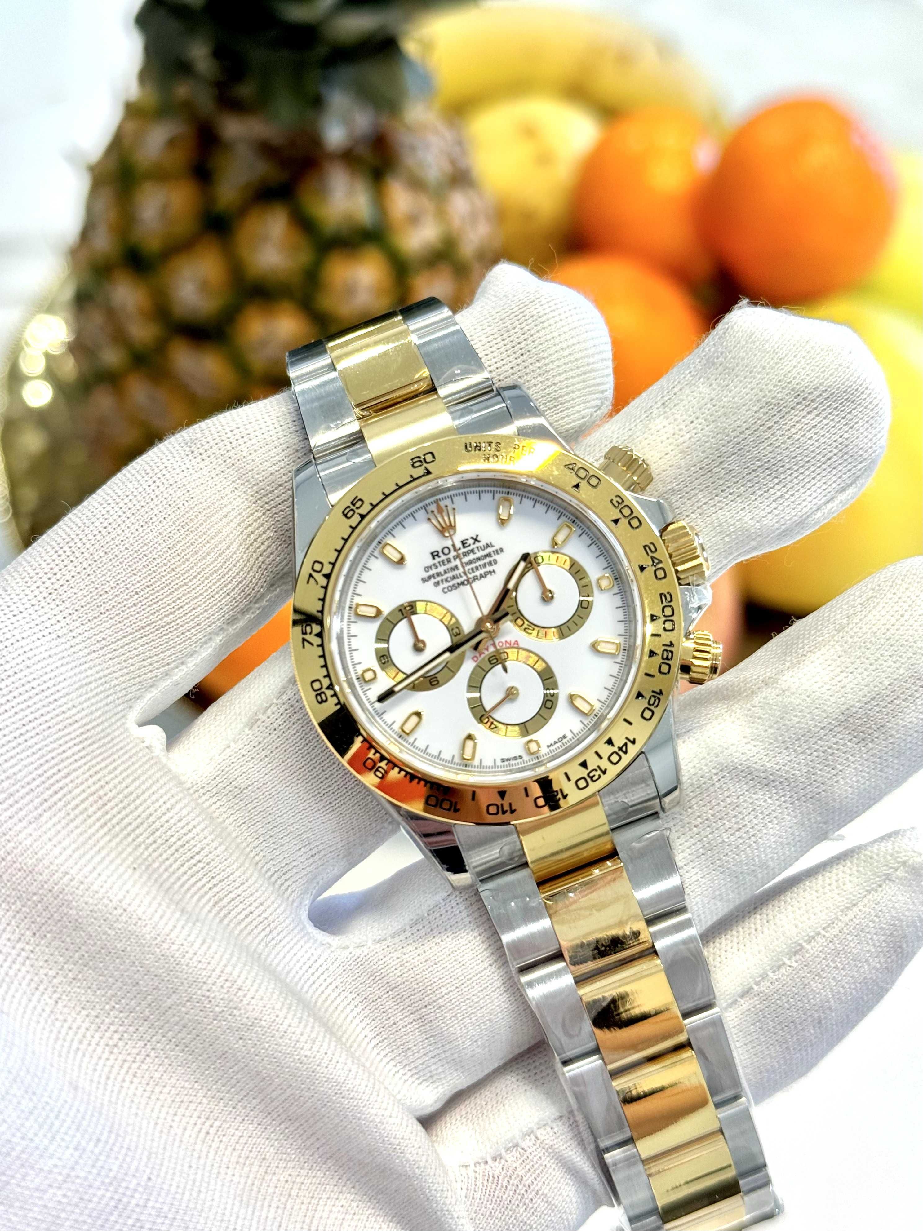 Rolex Daytona 4130 сребро злато/бяло