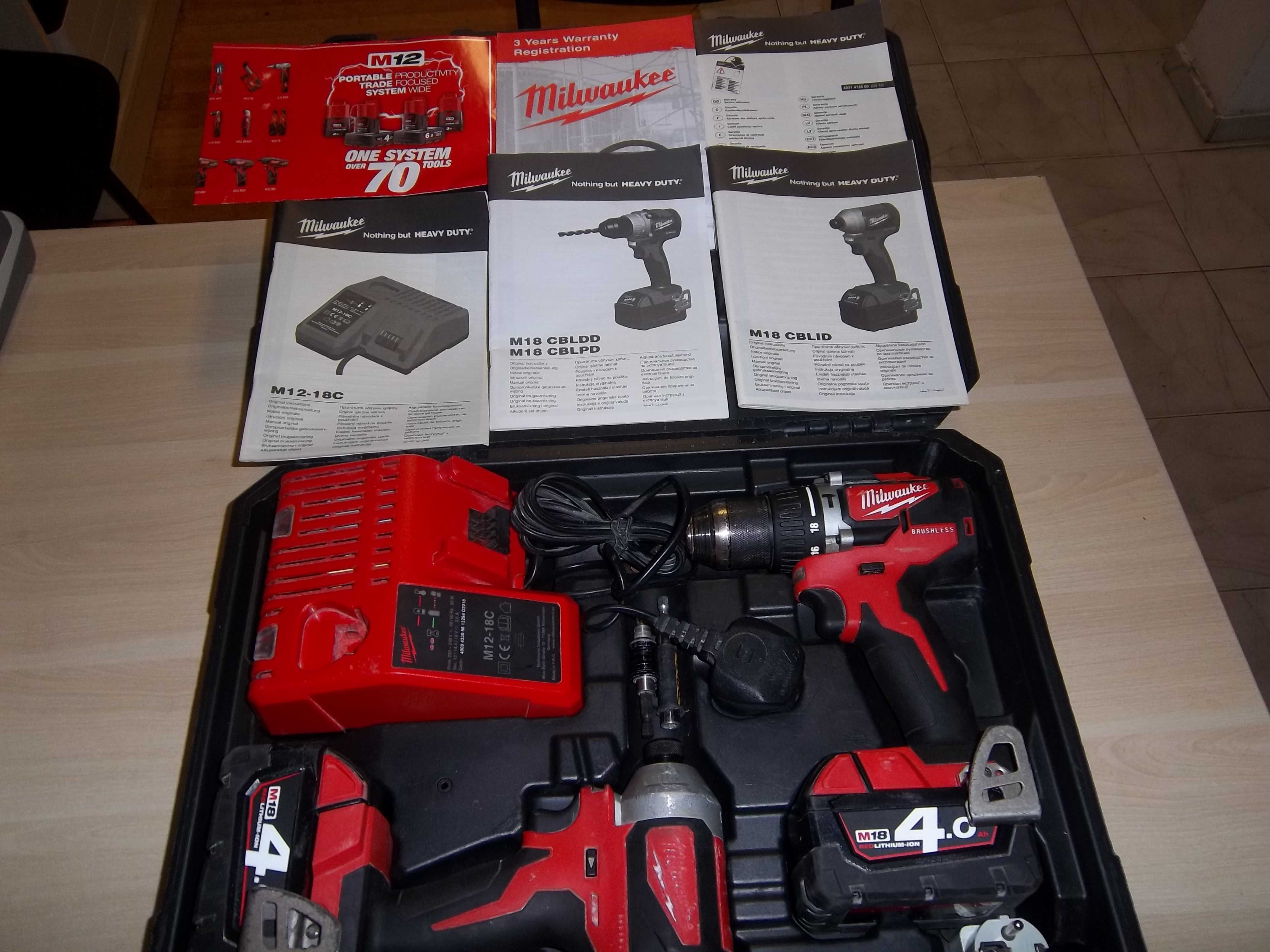 Комплект акумулаторни инструменти Milwaukee M18 CBLPD M18CBLID 18V