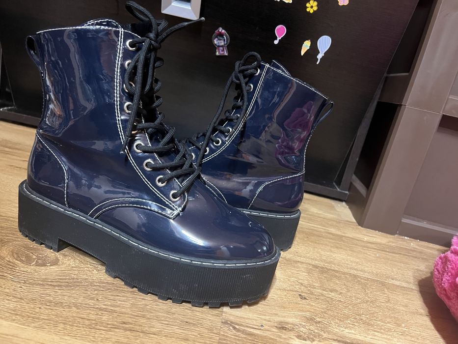 Ghete lacuite h&m albastru platforma 39