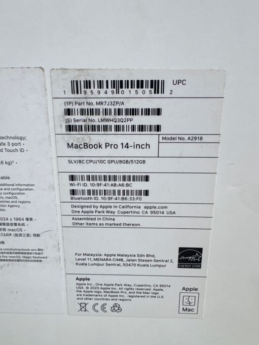 Macbook Pro 2023 14inch M3 8/512