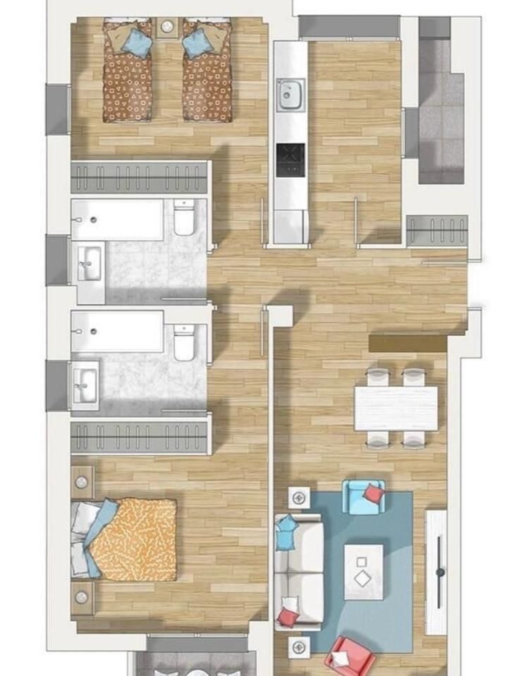 Camera cu baie proprie în apartament 76 mp