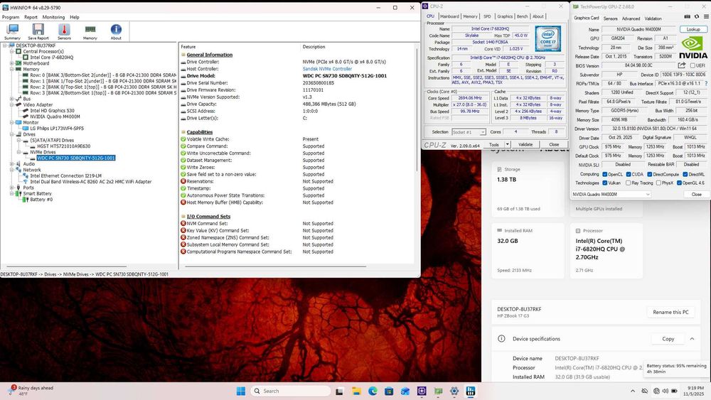 Gaming HP I7 32GB RAM 512GB SSD 1TB HDD Quadro M4000M 4GB GDDR5