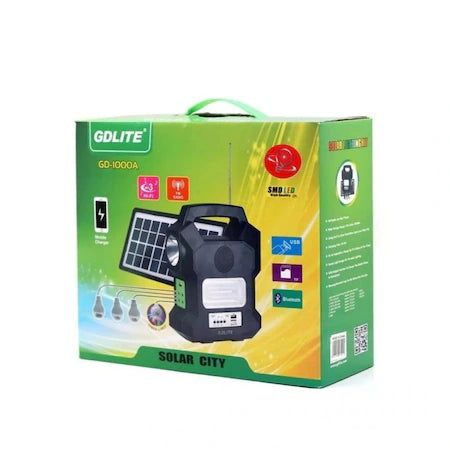 Kit Solar Portabil GDLITE GD-1000A, Panou Solar, USB, Bluetooth, Radio